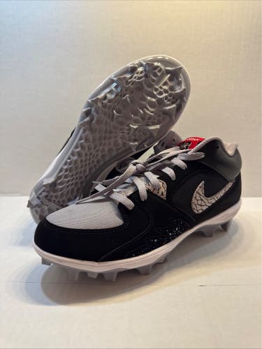 Men Air Jordan Stadium 90 Low TD Black Cement Football Cleats HQ0210-060 Sz 10.5