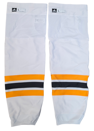 ADIDAS CUSTOM HOCKEY SOCKS BOSTON BRUINS PRO STOCK NHL WHITE LARGE NEW (15810)