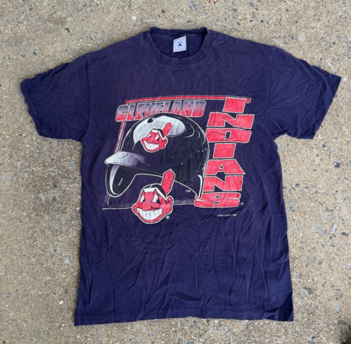 Vintage 1995 Cleveland Indians T-Shirt Delta Navy Blue Chief Wahoo MLB Mens M