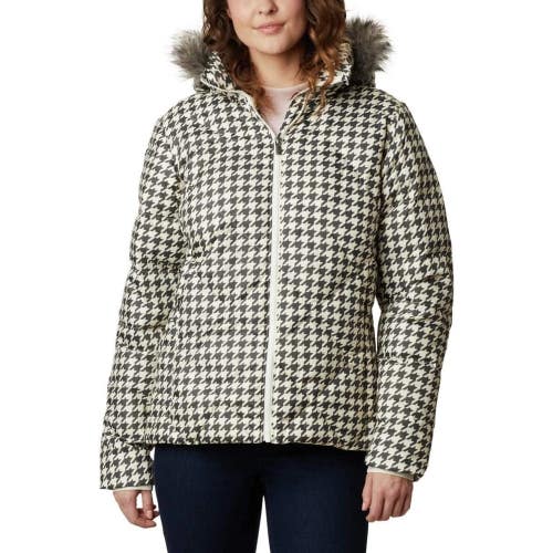 Columbia Icy Heights II Puffer Jacket Womens XS Chalk Houndstooth Hooded SGN1844