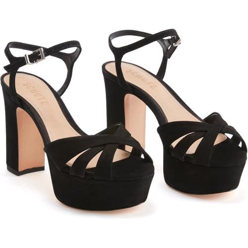 Schutz Keefa Strappy Womens 11 Black Suede High-Heel Platform Sandals ZOGG3437
