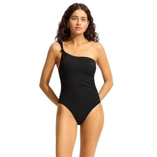 Seafolly Eco Collective Swimsuits Womens 10 Black One Shoulder One Piece KFC1124