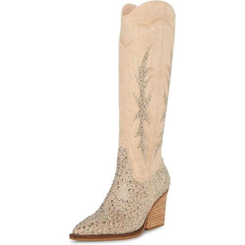 Madden Girl Apple Women's US 8 Tan Embellished Block Heel Western Boots ZOGG3436