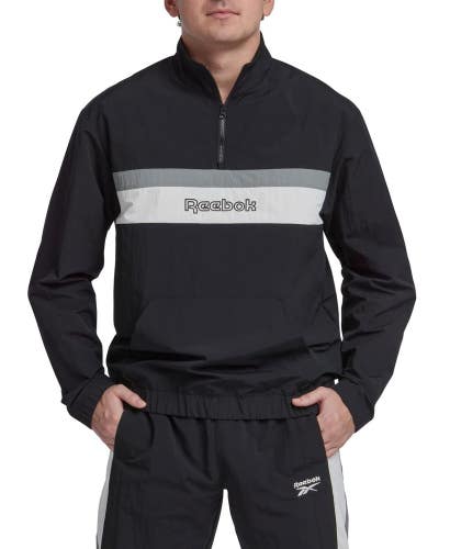 Reebok Ivy League Windbreaker Jacket Men's Large Black Woven Quarter Zip APP3053