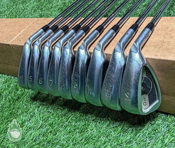 Used RH Ping Green Dot G400 Irons 4-PW/UW/SW AWT 2.0 Stiff Flex Steel Golf Set