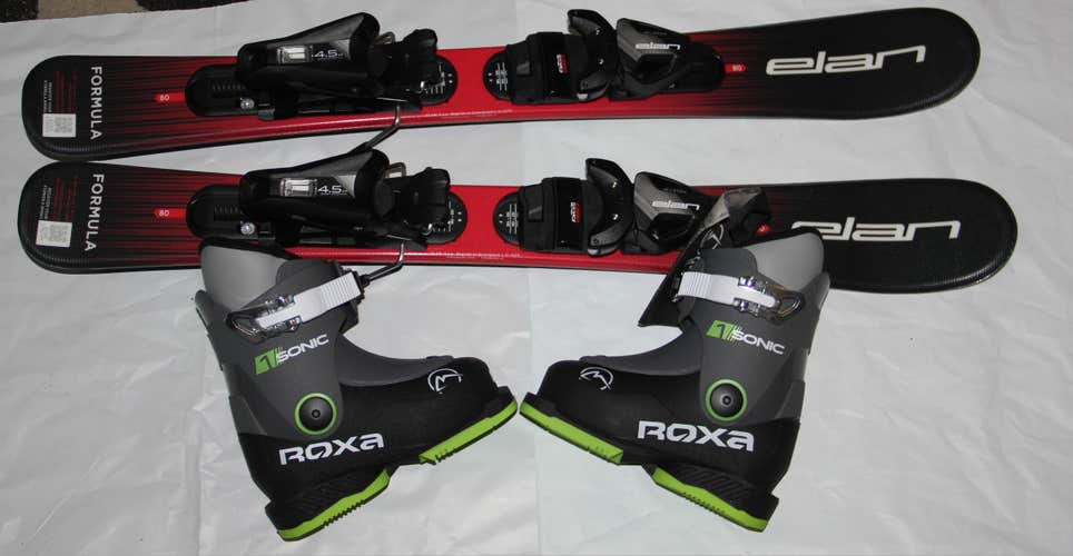 80cm NEW 2027 ELAN Formula kids skis EL 4.5 adjustable Bindings + 15.5 Mondo/US 7 boots