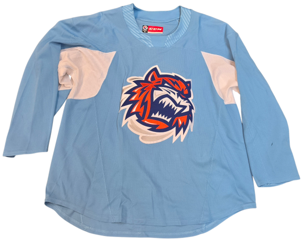 CCM Custom Pro Stock Hockey Practice Jersey Sound Tigers AHL Light Blue 60 Used (15816)