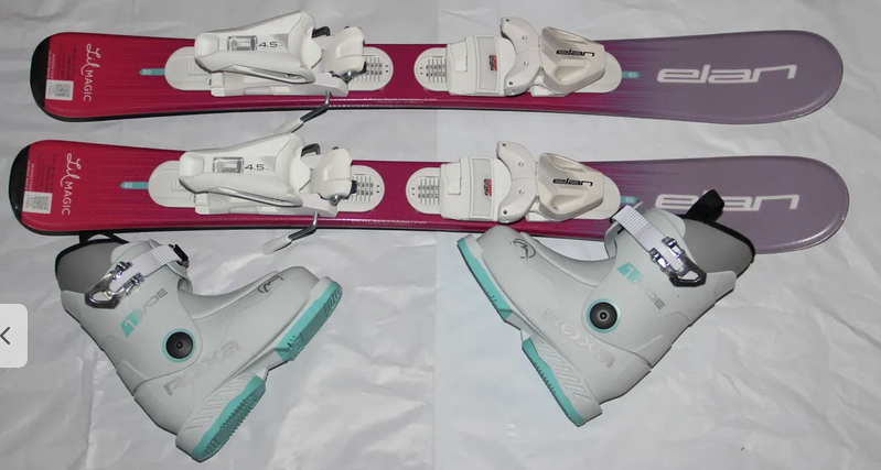 NEW 2027 ELAN LIL MAGIC 80cm kids skis bindings + Roxa ski boots 14.5/US 6