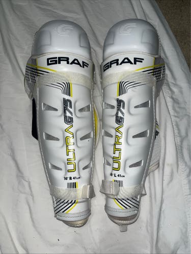 Graf Ultra G75 Shin Guards 16 Inch White Yellow Hockey Shin Guards