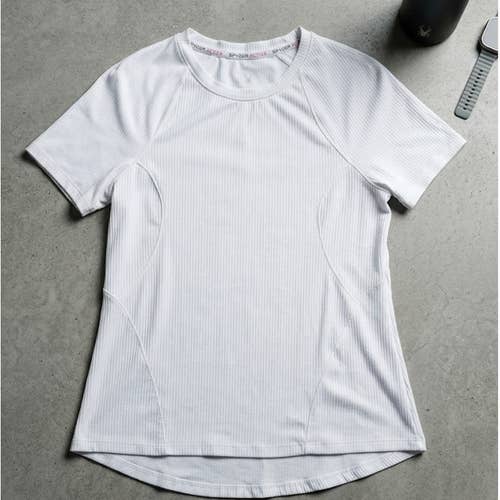Spyder Active Womens M White Ribbed Athletic Workout T-Shirt Short Sleeve