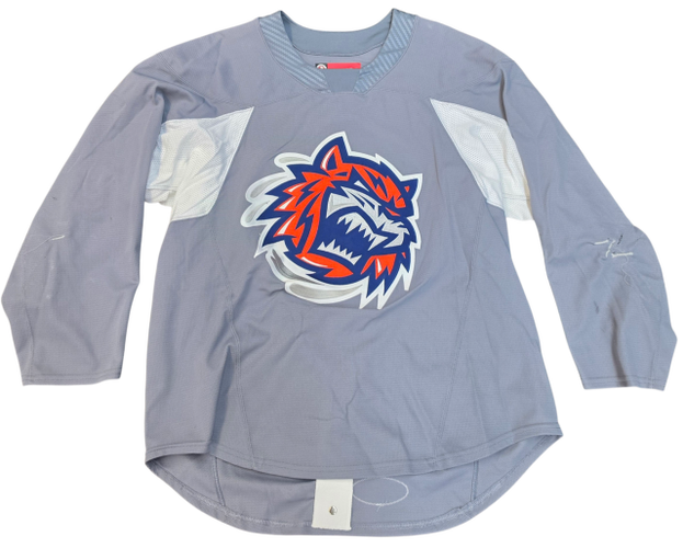 CCM Custom Pro Stock Hockey Practice Jersey Sound Tigers AHL Gray 60 Used (15823)