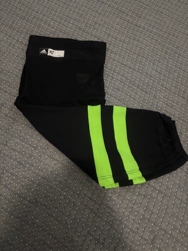 Adidas NHL Pro Stock Ice Hockey Socks Adult XL+ Black with Neon Green New