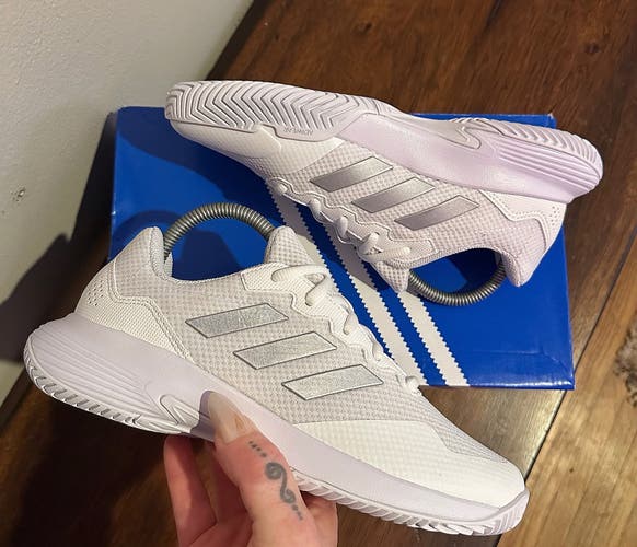 adidas Gamecourt 2.0 Tennis Shoes White/Silver Women’s Size 6.5 - NEW