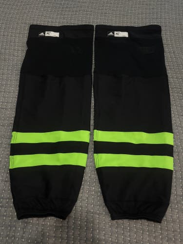Dallas Stars Adidas Pro Stock Hockey Socks Adult XL+ Black with Neon Green