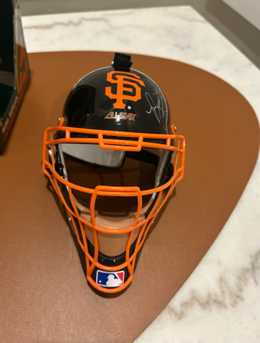 San Francisco Giants mini replica catchers, headgear autographed Brian Johnson