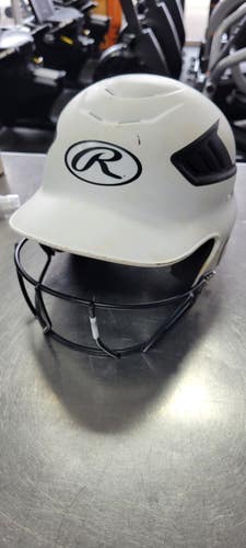 Used Rawlings 6 1/2 - 7 1/2 WITH MASK Batting Helmet w/Mask White One Size 11497-S000160235