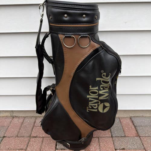 READ Vintage TaylorMade Burner Bubble Brown Leather Golf Bag Staff Cart