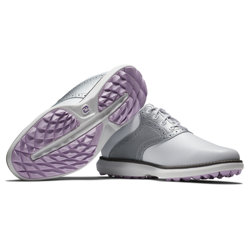 FootJoy Women's Traditions Golf Shoes- White/Silver/Purple - 6 M
