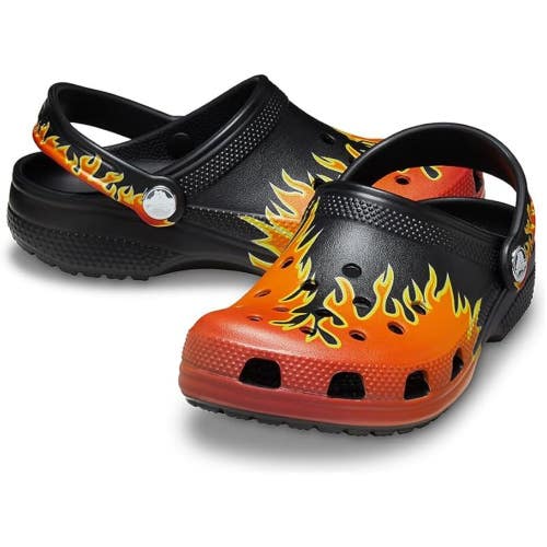 Crocs Classic Clog Kids 9 Black Flames Graphic Round Toe Slingback Shoes GBO3333