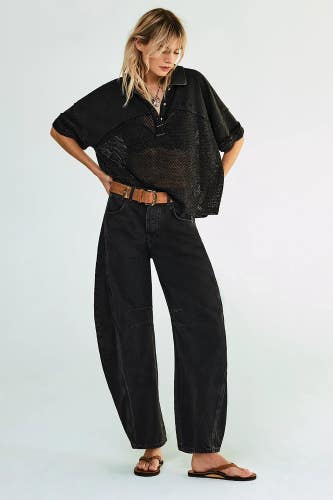 Free People We the Free Good Luck Barrel Jeans Women's 24 Black Mid Rise GBO2919