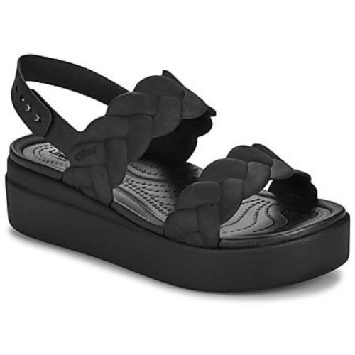 Crocs Brooklyn Woven Upper Low Wedge 209977-060 Womens 7 Black Sandals GBO2861