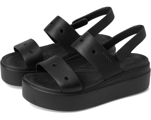 Crocs Brooklyn 4U 210676-001 Sandals Women's 8 Black Low Wedge Slingback GBO2794