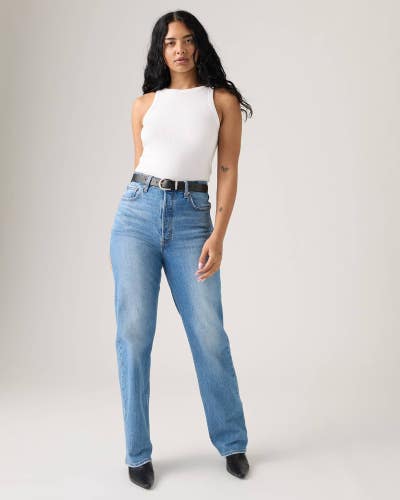 Levi's Ribcage Jeans Women's 31x32 Blue Denim Medium Wash Straight Leg GBO2902