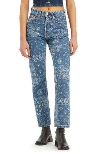 Levi's 501 Jeans Women's 26 Emme Discharge Bandana Print Straight Leg GBO2842