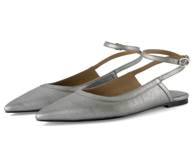 Free People Jules Flat Women's 7.5 M Gunmetal Pointed Toe Ankle Strap ZOGG3063