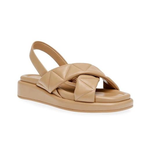 Anne Klein Air Sandals Women's 9.5 M Nude Leather Cross Strap Slingback ZOGG3117