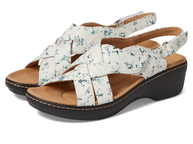 Clarks Merliah Echo Sandals Women's 8.5 B White Floral Adjustable Strap ZOGG3150