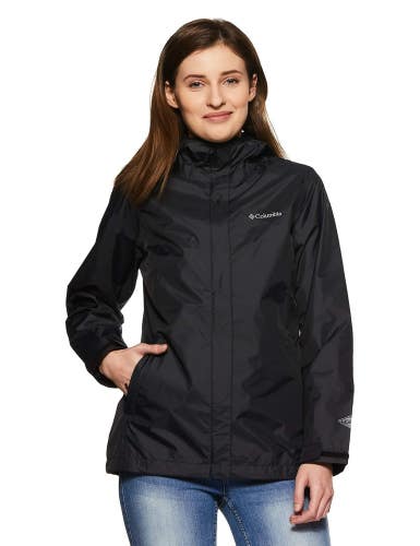 Columbia Arcadia II Rain Jacket Womens 1X Plus Black Full Zip Waterproof JZZ1367