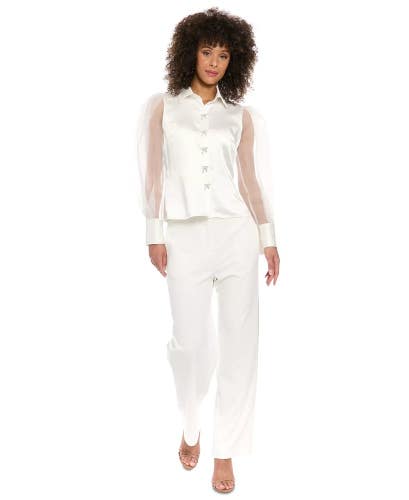 Muse Tuxedo Pants Women 14 Ivory Stretch Straight Leg Dress Formal Career PALL41