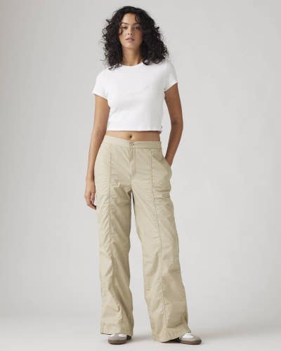 Levi's Baggy Parachute Pants Women's Large White Pepper Mid Rise Wide Leg PALL38