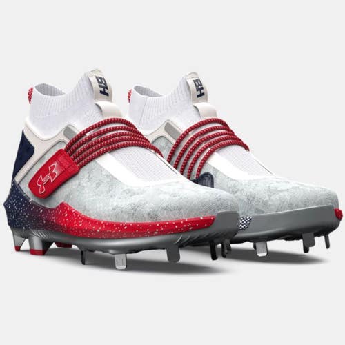 Under Armour Harper 8 ST 3026590-100 Mens 12 White Navy Baseball Cleats Hawk2890