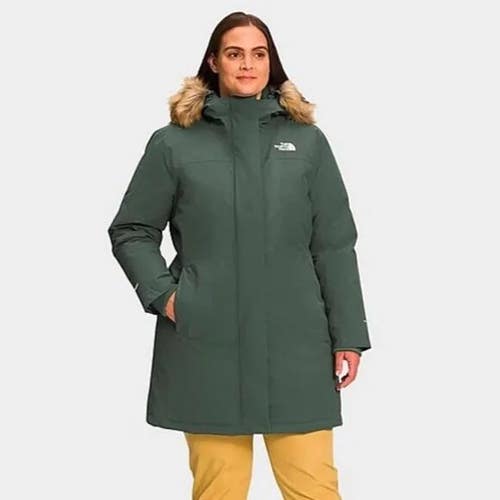 The North Face Arctic Parka Jacket Women's 3XL Green Faux Fur Full Zip APP3052