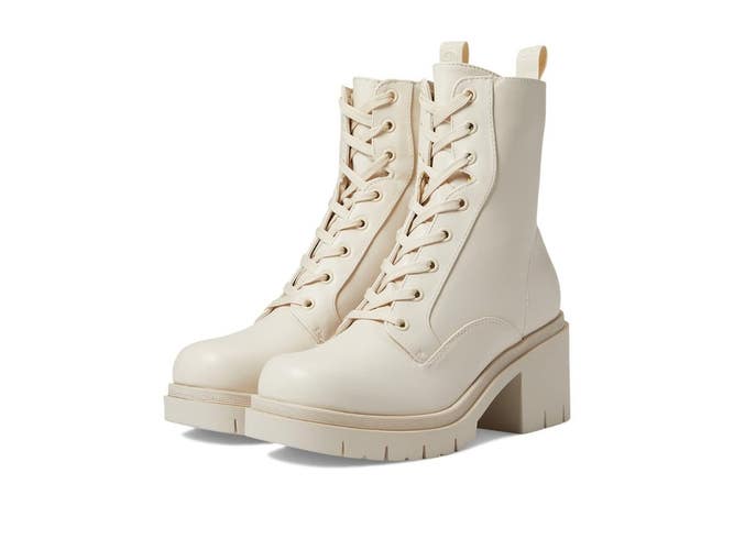Guess Juel Boots Womens 9.5 M Ivory Faux Leather Lug Sole Combat Bootie Hawk2908