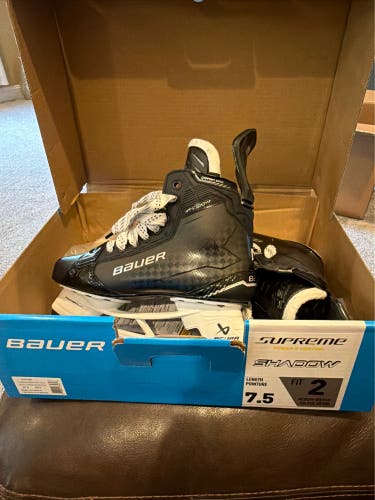 Black 2024 Bauer Supreme Shadow Hockey Skates 7.5 with fly ti black steel