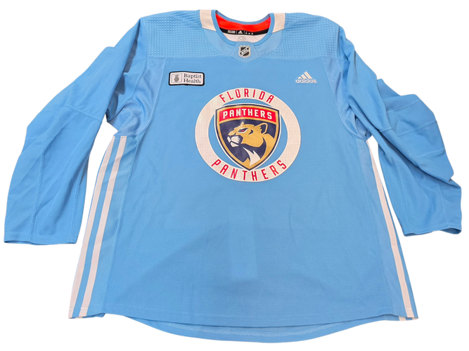 Adidas Custom Pro Stock Hockey Practice Jersey Panthers Light Blue 56 Used MIC (15945)
