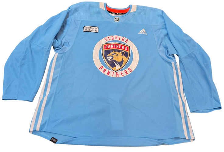 Adidas Custom Pro Stock Hockey Practice Jersey Panthers Light Blue 58 Used MIC (15946)