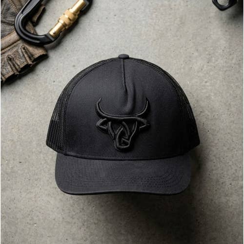 Lost Calf Natural Born Cowboy Black Trucker Hat Bull Skull Snapback Cap Western