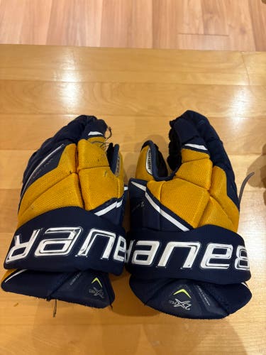 Navy and Gold Bauer Vapor 2X Pro Gloves 13" (Used)