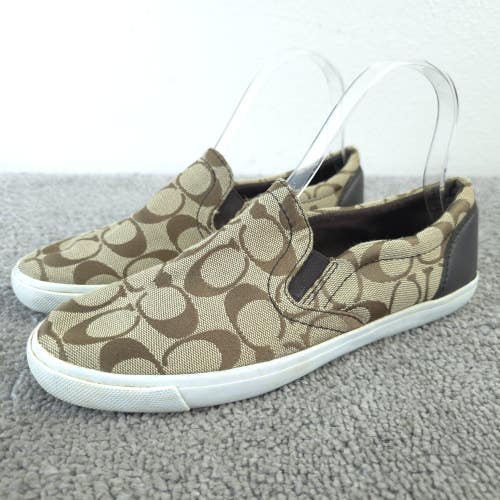 Coach Alegra Slip On Sneakers Womens Size 6.5 Shoes Brown Signature Logo Canvas