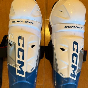 CCM Next Junior Hockey Shin Guards 13" 33cm White Navy - Worn Once Mint (Used)