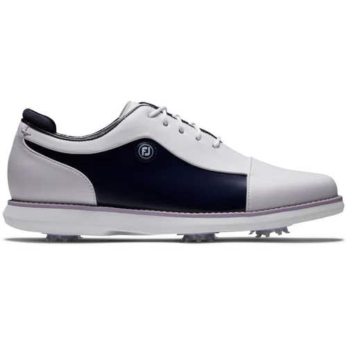 FootJoy 2024 Women's Traditions Golf Shoe- White/Navy/Purple - 9.5