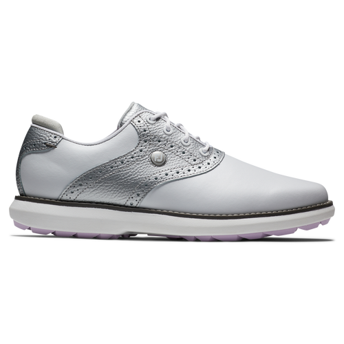 FootJoy Women's Traditions Golf Shoes- White/Silver/Purple - 8 M