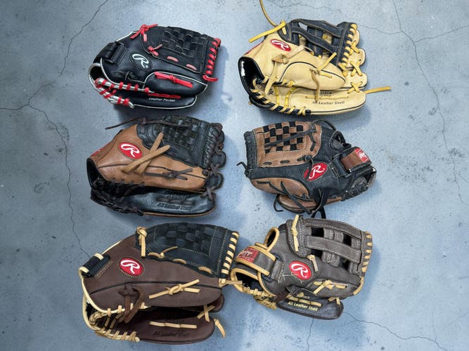 (6) Rawlings Baseball Glove lot (Used)