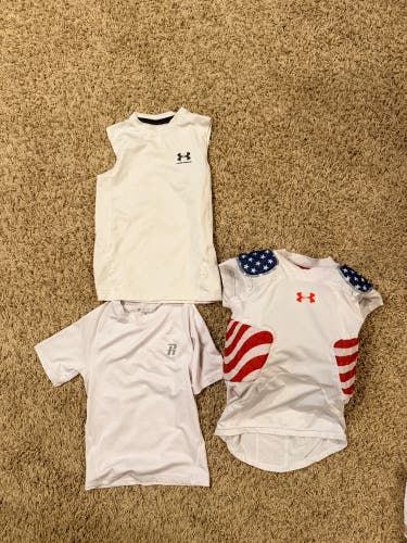 White Small Boys Under Armour Compression Shirts and free game pants (Used)