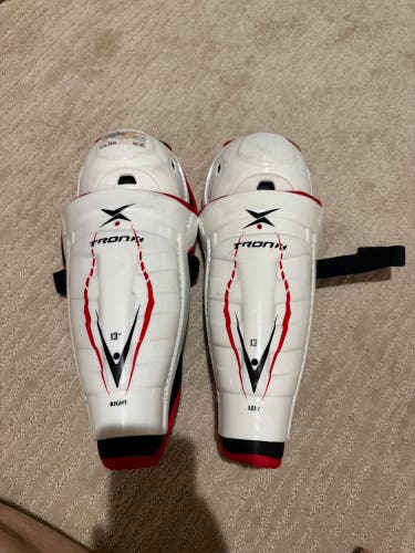 TronX Hockey Shin Guards 13” Senior White/Red – Excellent Condition