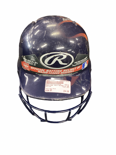 Used Rawlings VELO Batting Helmet w/Mask Navy Blue SM 11613-S000187452